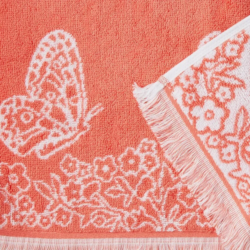 Pioneer Woman Bath Towel Set Sculpted Stripe Velour Coral Bell Butterfly Floral